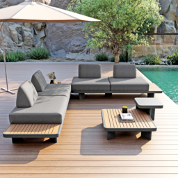 5 PCS L Shaped Outdoor Sectional Sofa Set Mordern Yard & Patio Furniture for 4-6 Person in Gray Cushion & Pillow Included - thumbnail 1