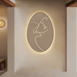 800mm Oval LED Abstract Wall Art Modern Woman Face Sculpture Decor Living Room Bedroom - thumbnail 4