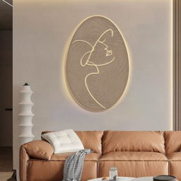 800mm Oval LED Abstract Wall Art Modern Woman Face Sculpture Decor Living Room Bedroom - thumbnail 3