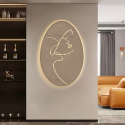 800mm Oval LED Abstract Wall Art Modern Woman Face Sculpture Decor Living Room Bedroom - thumbnail 2