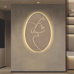 800mm Oval LED Abstract Wall Art Modern Woman Face Sculpture Decor Living Room Bedroom