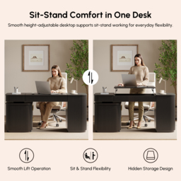"Modern 65"" L-Shape Black Executive Desk with Lift-Top, Drawers & Cabinet, Right Hand" - thumbnail 6