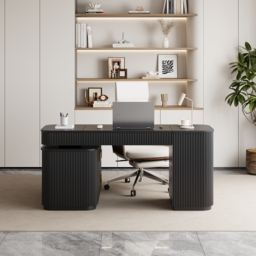 "Modern 65"" L-Shape Black Executive Desk with Lift-Top, Drawers & Cabinet, Right Hand" - thumbnail 4
