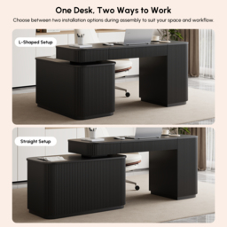 "Modern 65"" L-Shape Black Executive Desk with Lift-Top, Drawers & Cabinet, Right Hand" - thumbnail 7
