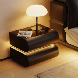 Modern White Leather Smart LED Nightstand with Wireless Charger 2 Drawers Bedside Table with USB & Type-C Ports Set of 2 - thumbnail 2