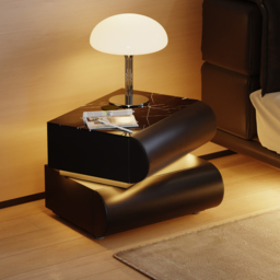 Modern White Leather Smart LED Nightstand with Wireless Charger 2 Drawers Bedside Table with USB & Type-C Ports Set of 2