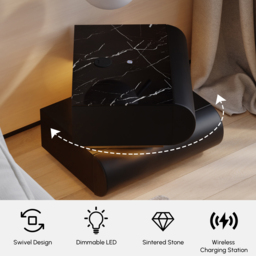 Modern White Leather Smart LED Nightstand with Wireless Charger 2 Drawers Bedside Table with USB & Type-C Ports Set of 2 - thumbnail 6