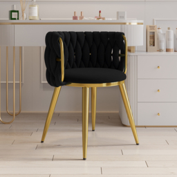 Sweave Nordic 2-Pieces Black Barrel Back Dining Chair Round Accent Velvet Upholstery