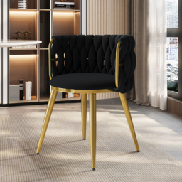 Sweave Nordic 2-Pieces Black Barrel Back Dining Chair Round Accent Velvet Upholstery - thumbnail 5