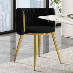Sweave Nordic 2-Pieces Black Barrel Back Dining Chair Round Accent Velvet Upholstery - thumbnail 6