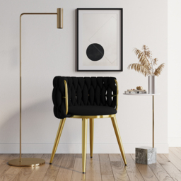 Sweave Nordic 2-Pieces Black Barrel Back Dining Chair Round Accent Velvet Upholstery - thumbnail 2