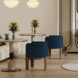 Modern Wood Accent Chair Blue Velvet Upholstered Arm Chair - thumbnail 3