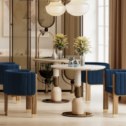 Modern Wood Accent Chair Blue Velvet Upholstered Arm Chair - thumbnail 4