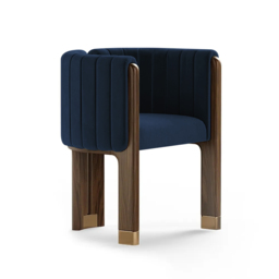 Modern Wood Accent Chair Blue Velvet Upholstered Arm Chair - thumbnail 7