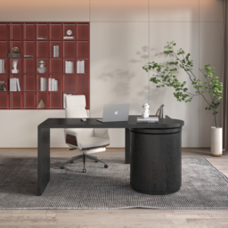 Modern L Shaped Rotating Black Executive Office Desk with Drawers Black Office Furniture (1520mm) - thumbnail 3