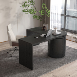 Modern L Shaped Rotating Black Executive Office Desk with Drawers Black Office Furniture (1520mm) - thumbnail 2