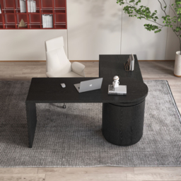 Modern L Shaped Rotating Black Executive Office Desk with Drawers Black Office Furniture (1520mm) - thumbnail 4