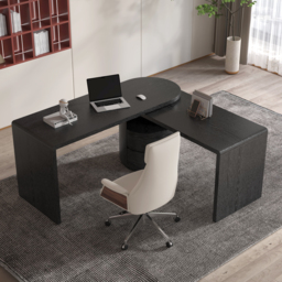 Modern L Shaped Rotating Black Executive Office Desk with Drawers Black Office Furniture (1520mm) - thumbnail 5