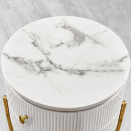 Yelly Modern Round End Table With Storage Drawers White Faux Marble Side Table Gold Legs - thumbnail 5