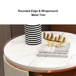Yelly Modern Round End Table With Storage Drawers White Faux Marble Side Table Gold Legs - thumbnail 8