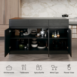 2050mm-2840mm Extendable Kitchen Island with Doors & Drawers, Black Sintered Stone Top - thumbnail 8