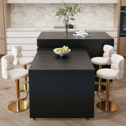 2050mm-2840mm Extendable Kitchen Island with Doors & Drawers, Black Sintered Stone Top - thumbnail 6