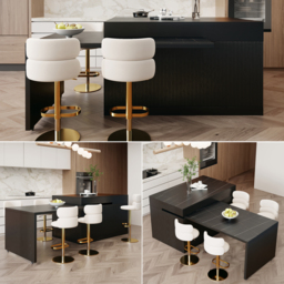 2050mm-2840mm Extendable Kitchen Island with Doors & Drawers, Black Sintered Stone Top - thumbnail 7
