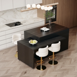 2050mm-2840mm Extendable Kitchen Island with Doors & Drawers, Black Sintered Stone Top - thumbnail 4
