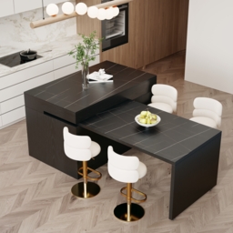 2050mm-2840mm Extendable Kitchen Island with Doors & Drawers, Black Sintered Stone Top - thumbnail 5