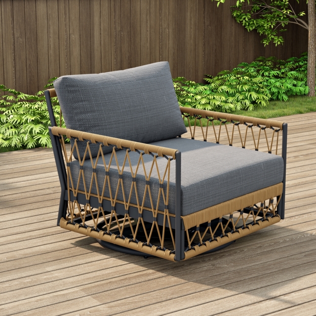 Ropipe Aluminium & Woven Rope Outdoor Swivel Chair 360 Degree Rotatable in Dark Gray - image 1