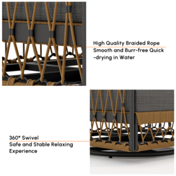 Ropipe Aluminium & Woven Rope Outdoor Swivel Chair 360 Degree Rotatable in Dark Gray - thumbnail 5