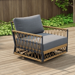 Ropipe Aluminium & Woven Rope Outdoor Swivel Chair 360 Degree Rotatable in Dark Gray - thumbnail 1