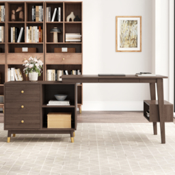 Ultic Walnut L Shaped Home Office Desk Desk with Storage Drawers & Shelf Computer Desk (120 cm) - thumbnail 4
