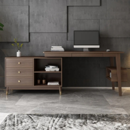 Ultic Walnut L Shaped Home Office Desk Desk with Storage Drawers & Shelf Computer Desk (120 cm) - thumbnail 2