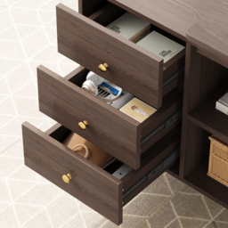 Ultic Walnut L Shaped Home Office Desk Desk with Storage Drawers & Shelf Computer Desk (120 cm) - thumbnail 9