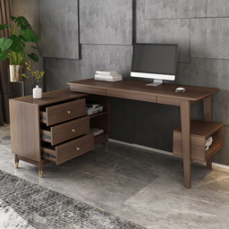 Ultic Walnut L Shaped Home Office Desk Desk with Storage Drawers & Shelf Computer Desk (120 cm)