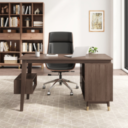Ultic Walnut L Shaped Home Office Desk Desk with Storage Drawers & Shelf Computer Desk (120 cm) - thumbnail 6