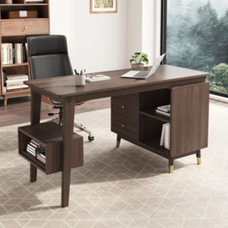 Ultic Walnut L Shaped Home Office Desk Desk with Storage Drawers & Shelf Computer Desk (120 cm) - thumbnail 5