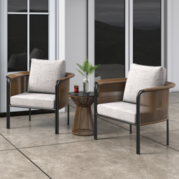 3Pcs Modern Coffee Rattan Outdoor Sofa Set with Glass Top Coffee Table and Gray Cushion - thumbnail 5