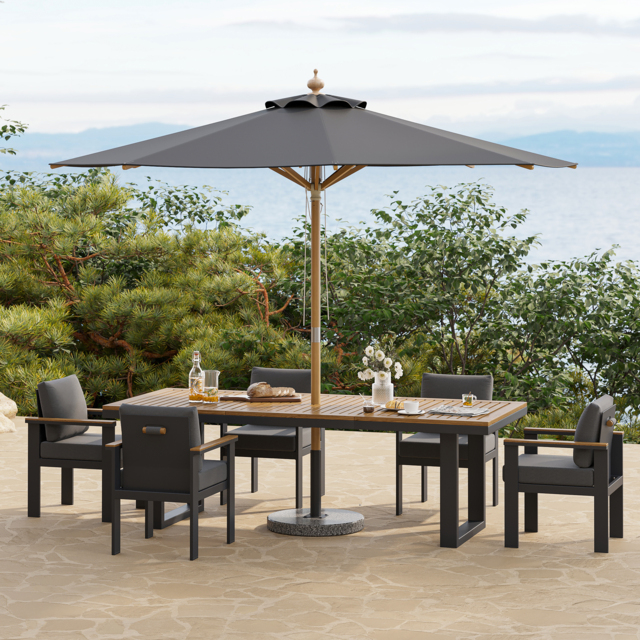 Tevara 8-Piece Rectangular Wood & Aluminium Outdoor Dining Set with Pillar Umbrella - image 1