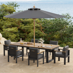Tevara 8-Piece Rectangular Wood & Aluminium Outdoor Dining Set with Pillar Umbrella - thumbnail 3