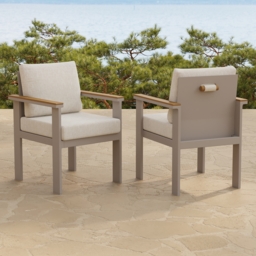 Tevara 6-Piece Rectangular Wood and Aluminium Outdoor Dining Set with Pillar Umbrella - thumbnail 4