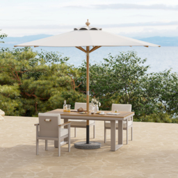 Tevara 6-Piece Rectangular Wood and Aluminium Outdoor Dining Set with Pillar Umbrella - thumbnail 3