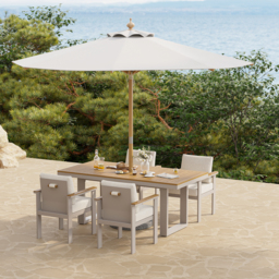 Tevara 6-Piece Rectangular Wood and Aluminium Outdoor Dining Set with Pillar Umbrella - thumbnail 2