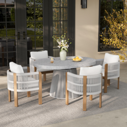 5 PCS Extendable Patio Outdoor Dining Set with 4 Chairs Exterior Furniture for 4 Person in White Cushion & Pillow Included - thumbnail 3
