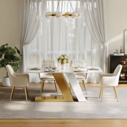 "Dining Set 71"" Modern Rectangle Sintered Stone Dining Table with 6 Chairs" - thumbnail 4