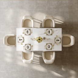 "Dining Set 71"" Modern Rectangle Sintered Stone Dining Table with 6 Chairs" - thumbnail 5
