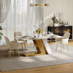 "Dining Set 71"" Modern Rectangle Sintered Stone Dining Table with 6 Chairs" - thumbnail 3