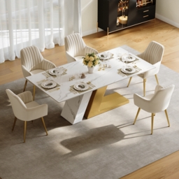 "Dining Set 71"" Modern Rectangle Sintered Stone Dining Table with 6 Chairs" - thumbnail 2