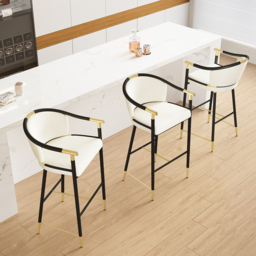 Cranis Bar Height Bar Stool with Arms in Beige Upholstery Velvet 8-Pieces - thumbnail 2